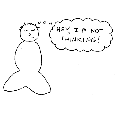 Our meditating man thinks, Hey, I'm not thinking! 