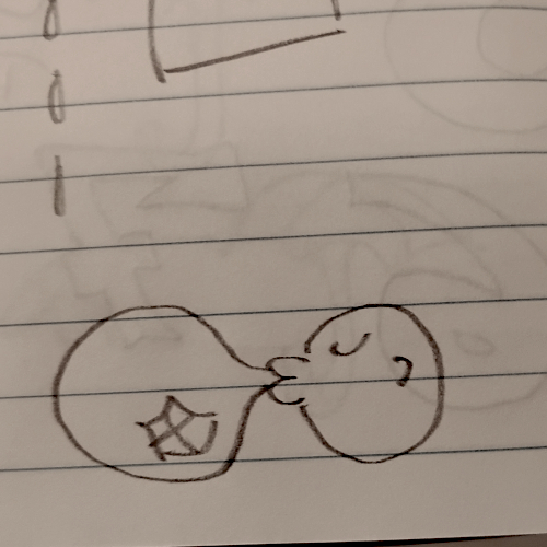 A round little cartoon cranium blows a very large bubblegum bubble. 