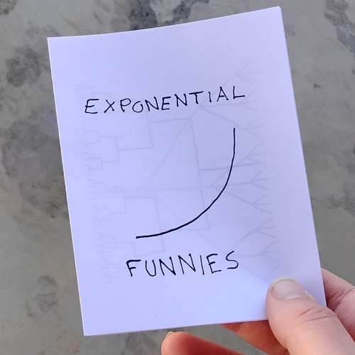 Cover of another minicomic. A hyperbola and the title, Exponential Funnies. 