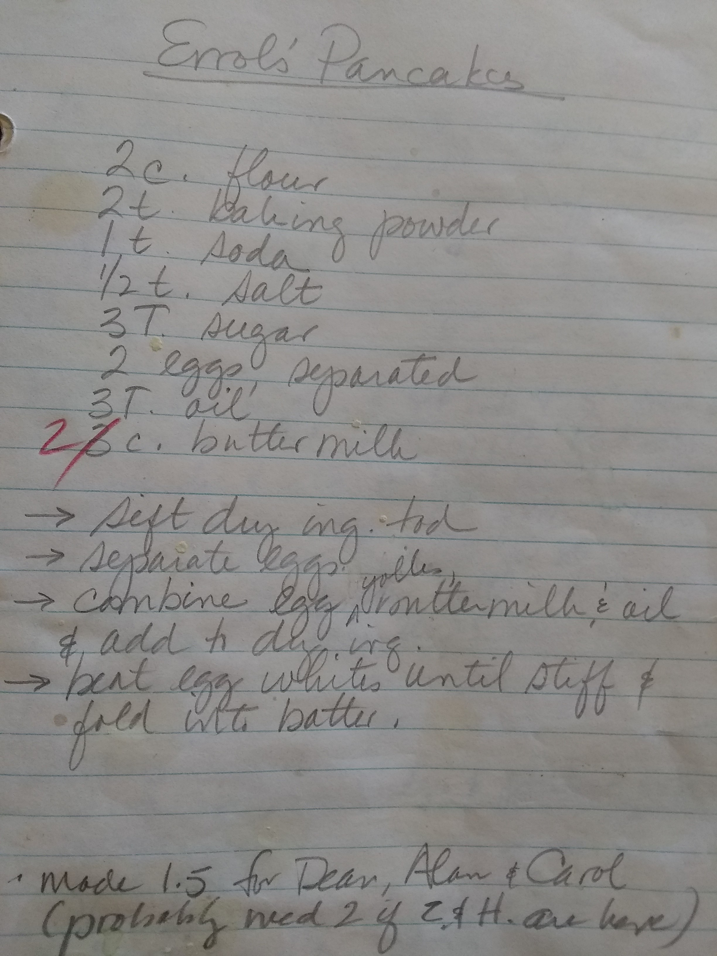 Handwritten version, from Carol Hiebert's recipe book