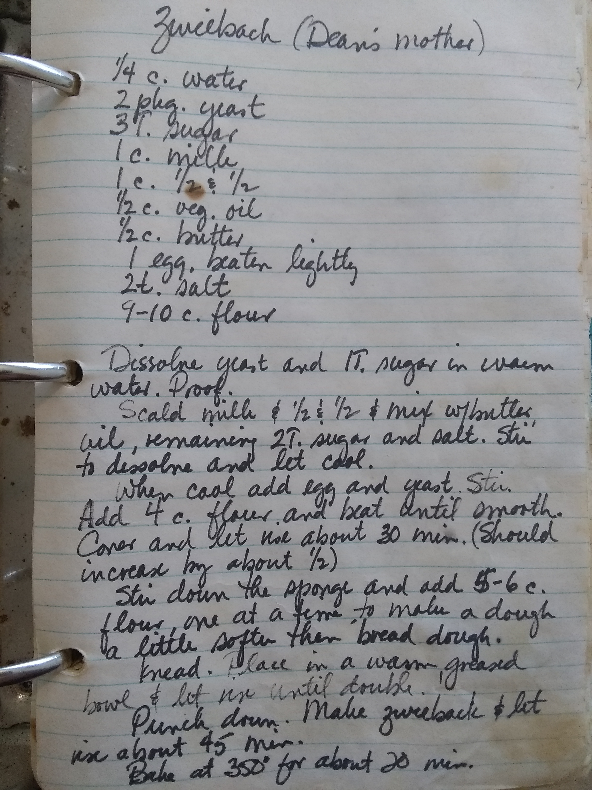 Handwritten version, from Carol Hiebert's recipe book