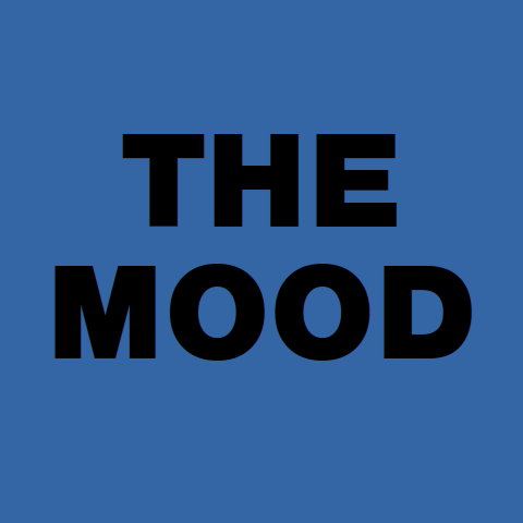 Cover image. Big black block letters, all caps, spelling The Mood on a blue background. 